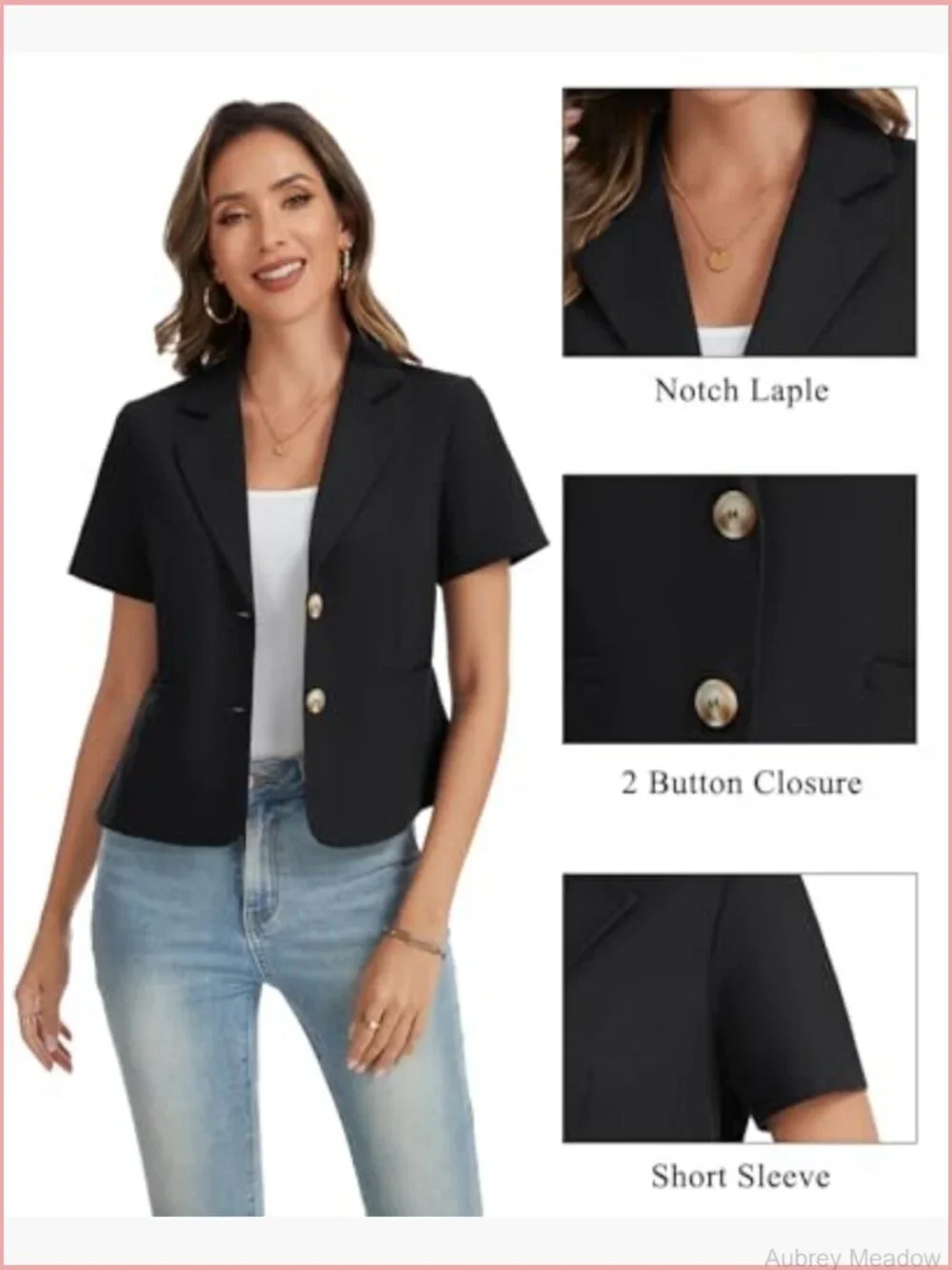 Cotton Linen Cropped Blazer with Short Sleeves for Work Office